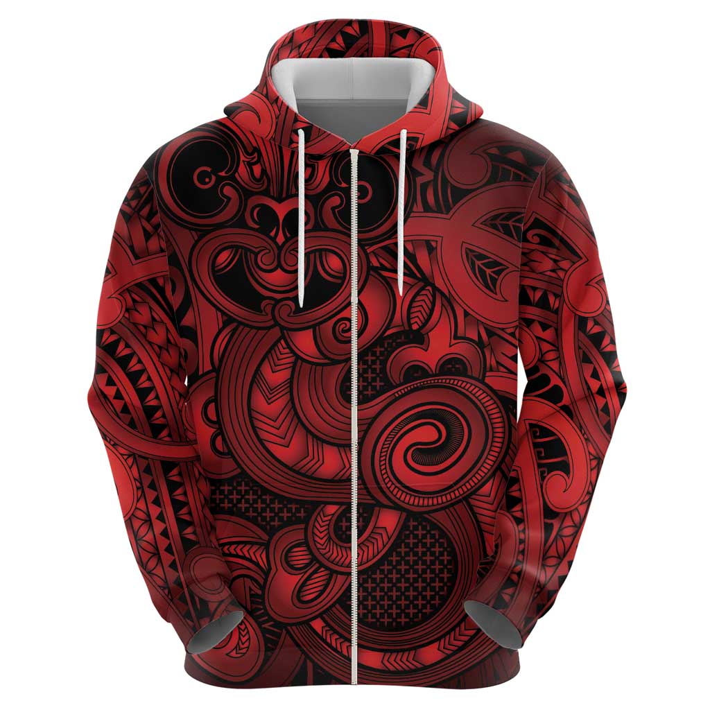 Aotearoa Maori Hei Tiki Hoodie Whero Kowhaiwhai Puhoro Motif