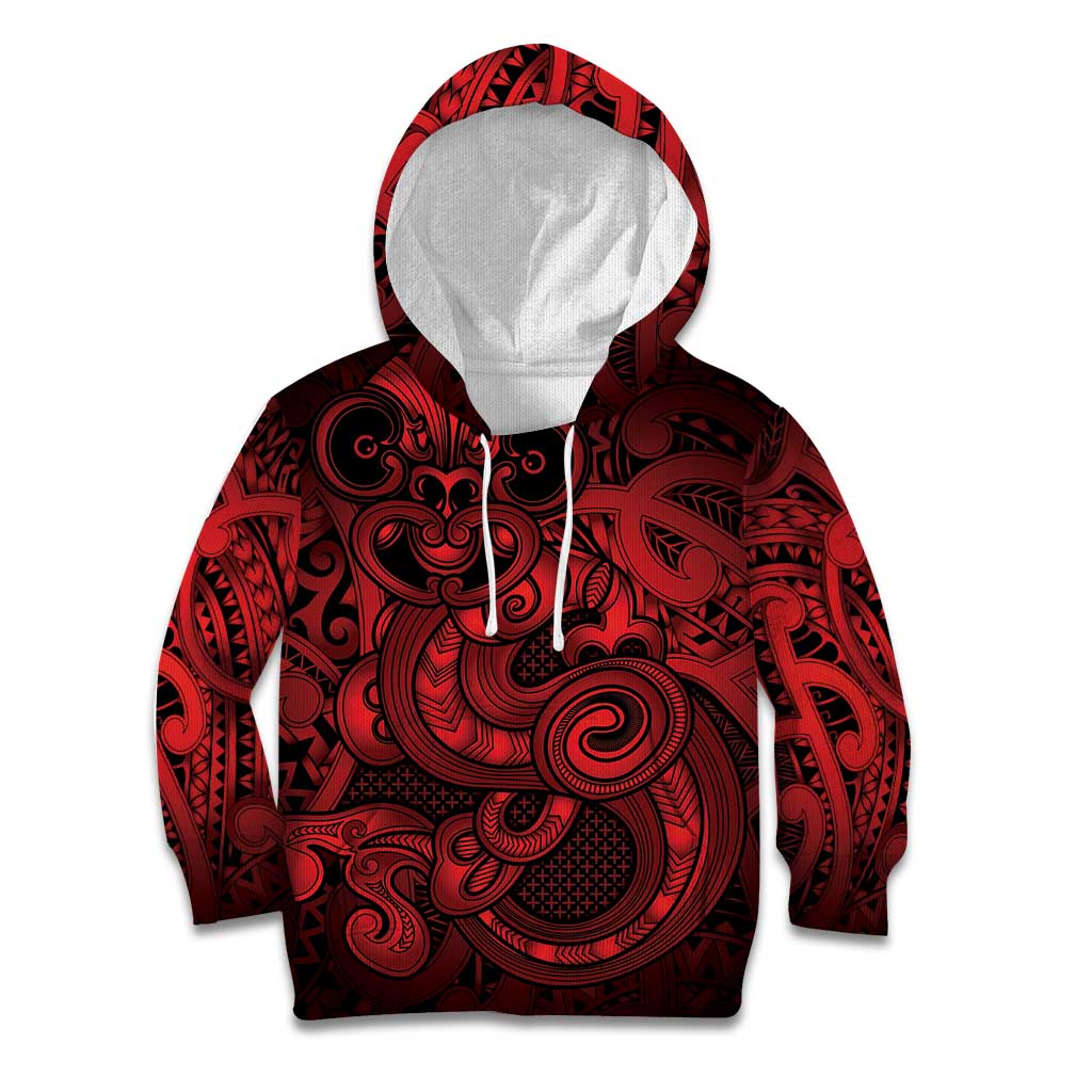 Aotearoa Maori Hei Tiki Kid Hoodie Whero Kowhaiwhai Puhoro Motif LT9 Hoodie Red - Polynesian Pride