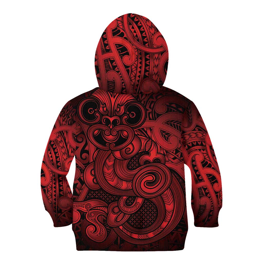 Aotearoa Maori Hei Tiki Kid Hoodie Whero Kowhaiwhai Puhoro Motif LT9 - Polynesian Pride