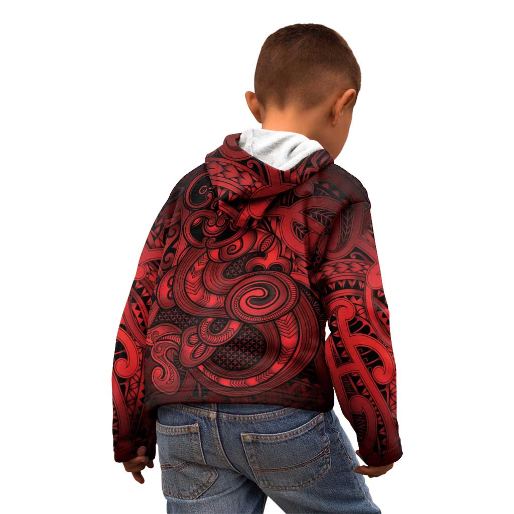 Aotearoa Maori Hei Tiki Kid Hoodie Whero Kowhaiwhai Puhoro Motif LT9 - Polynesian Pride