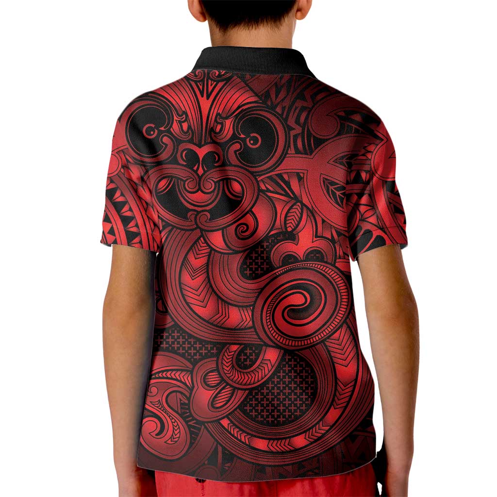 Aotearoa Maori Hei Tiki Kid Polo Shirt Whero Kowhaiwhai Puhoro Motif LT9 - Polynesian Pride
