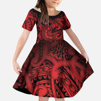 Aotearoa Maori Hei Tiki Kid Short Sleeve Dress Whero Kowhaiwhai Puhoro Motif