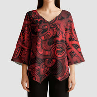 Aotearoa Maori Hei Tiki Kimono Sleeve Blouse Whero Kowhaiwhai Puhoro Motif LT9 - Polynesian Pride