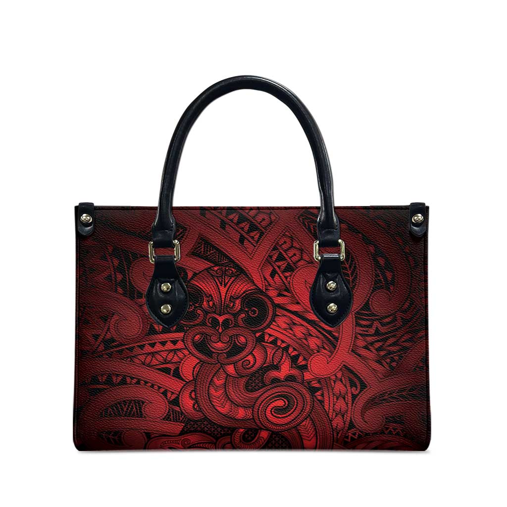 Aotearoa Maori Hei Tiki Leather Bag Whero Kowhaiwhai Puhoro Motif LT9 - Polynesian Pride