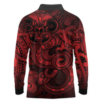 Aotearoa Maori Hei Tiki Long Sleeve Polo Shirt Whero Kowhaiwhai Puhoro Motif