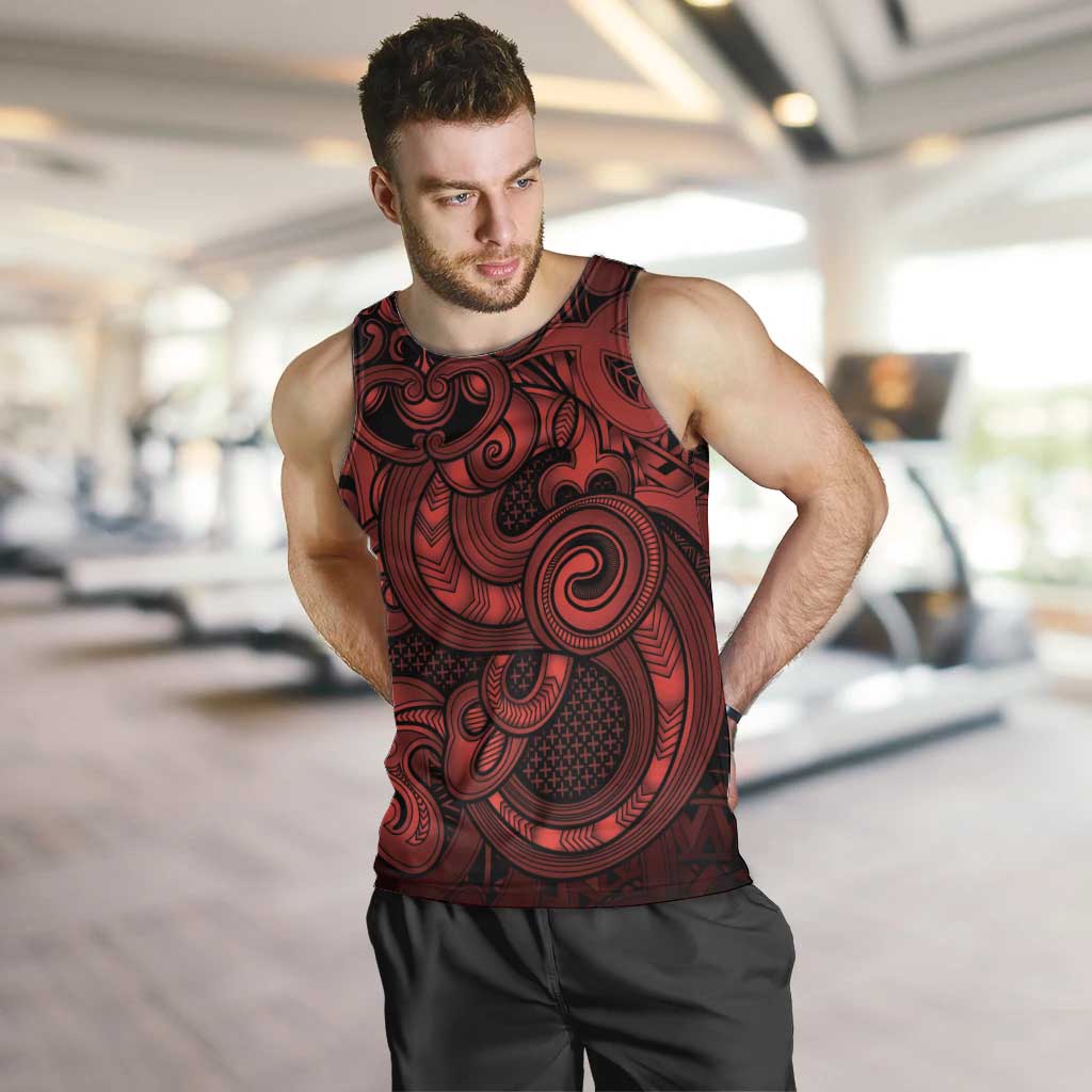 Aotearoa Maori Hei Tiki Men Tank Top Whero Kowhaiwhai Puhoro Motif