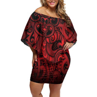 Aotearoa Maori Hei Tiki Off Shoulder Short Dress Whero Kowhaiwhai Puhoro Motif LT9 Women Red - Polynesian Pride