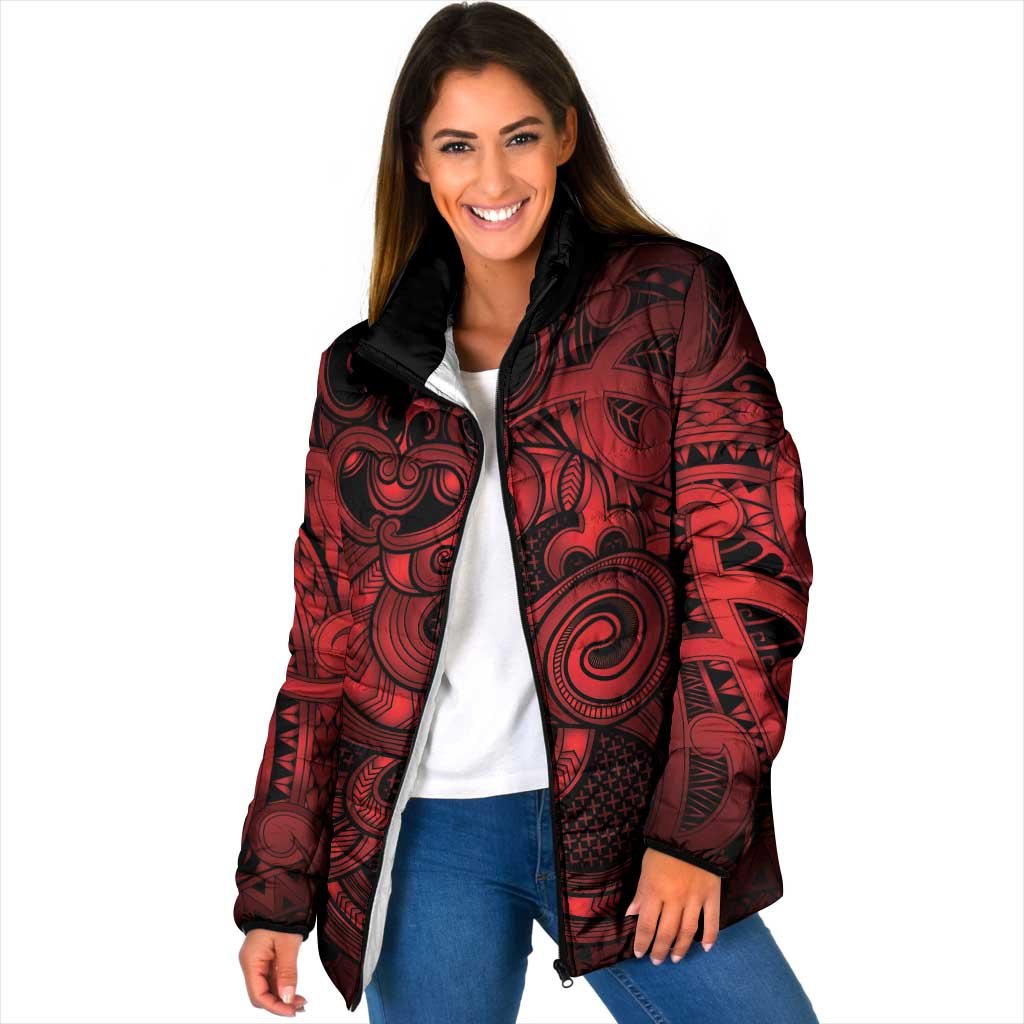 Aotearoa Maori Hei Tiki Padded Jacket Whero Kowhaiwhai Puhoro Motif