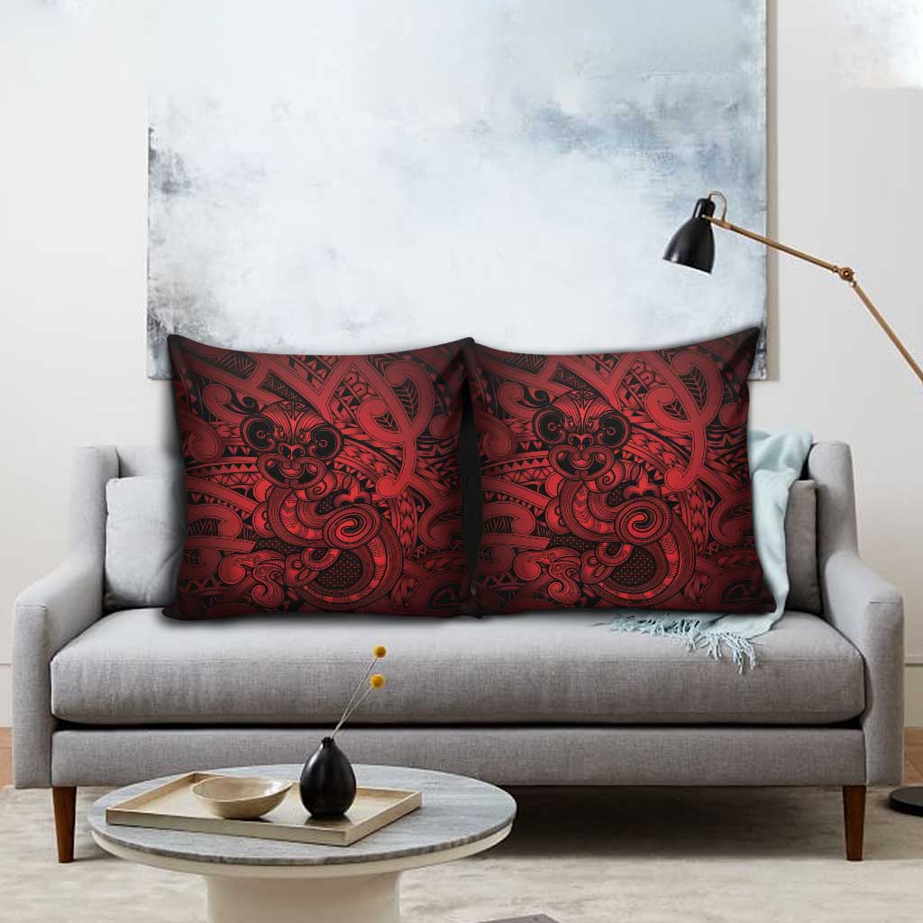 Aotearoa Maori Hei Tiki Pillow Cover Whero Kowhaiwhai Puhoro Motif LT9 - Polynesian Pride