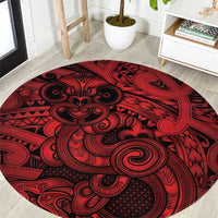 Aotearoa Maori Hei Tiki Round Carpet Whero Kowhaiwhai Puhoro Motif LT9 Red - Polynesian Pride