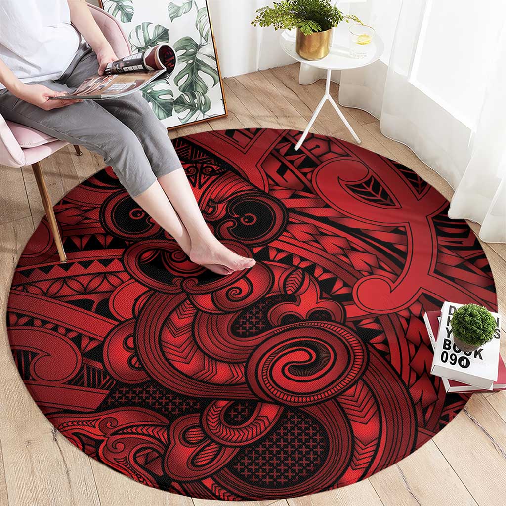 Aotearoa Maori Hei Tiki Round Carpet Whero Kowhaiwhai Puhoro Motif LT9 - Polynesian Pride