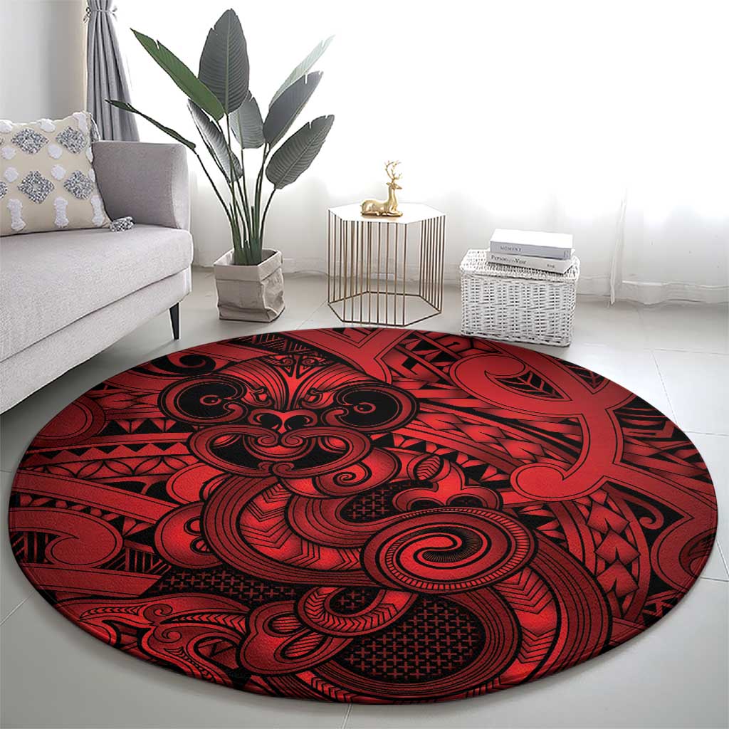 Aotearoa Maori Hei Tiki Round Carpet Whero Kowhaiwhai Puhoro Motif LT9 - Polynesian Pride