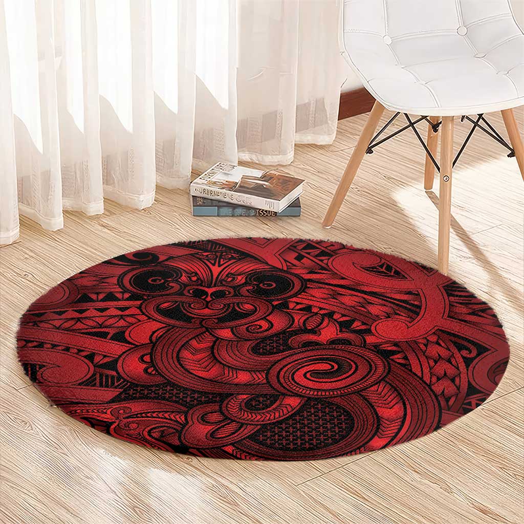 Aotearoa Maori Hei Tiki Round Carpet Whero Kowhaiwhai Puhoro Motif LT9 - Polynesian Pride