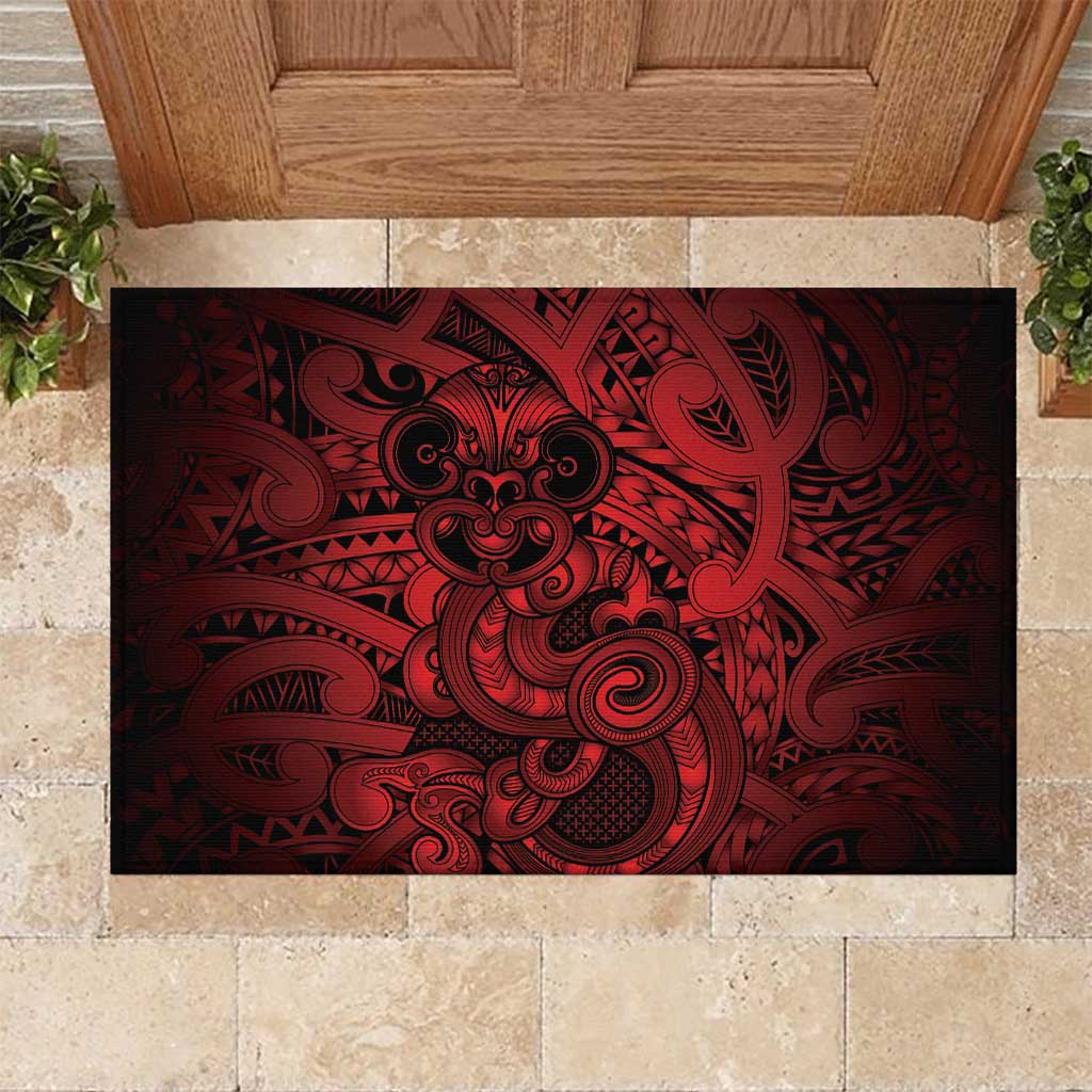 Aotearoa Maori Hei Tiki Rubber Doormat Whero Kowhaiwhai Puhoro Motif LT9 Red - Polynesian Pride