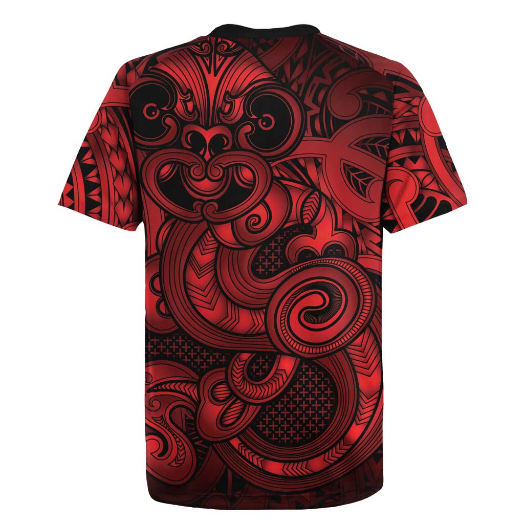 Aotearoa Maori Hei Tiki Rugby Jersey Whero Kowhaiwhai Puhoro Motif LT9 - Polynesian Pride