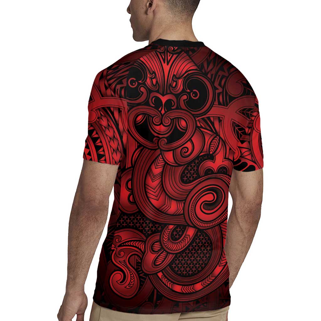 Aotearoa Maori Hei Tiki Rugby Jersey Whero Kowhaiwhai Puhoro Motif LT9 - Polynesian Pride