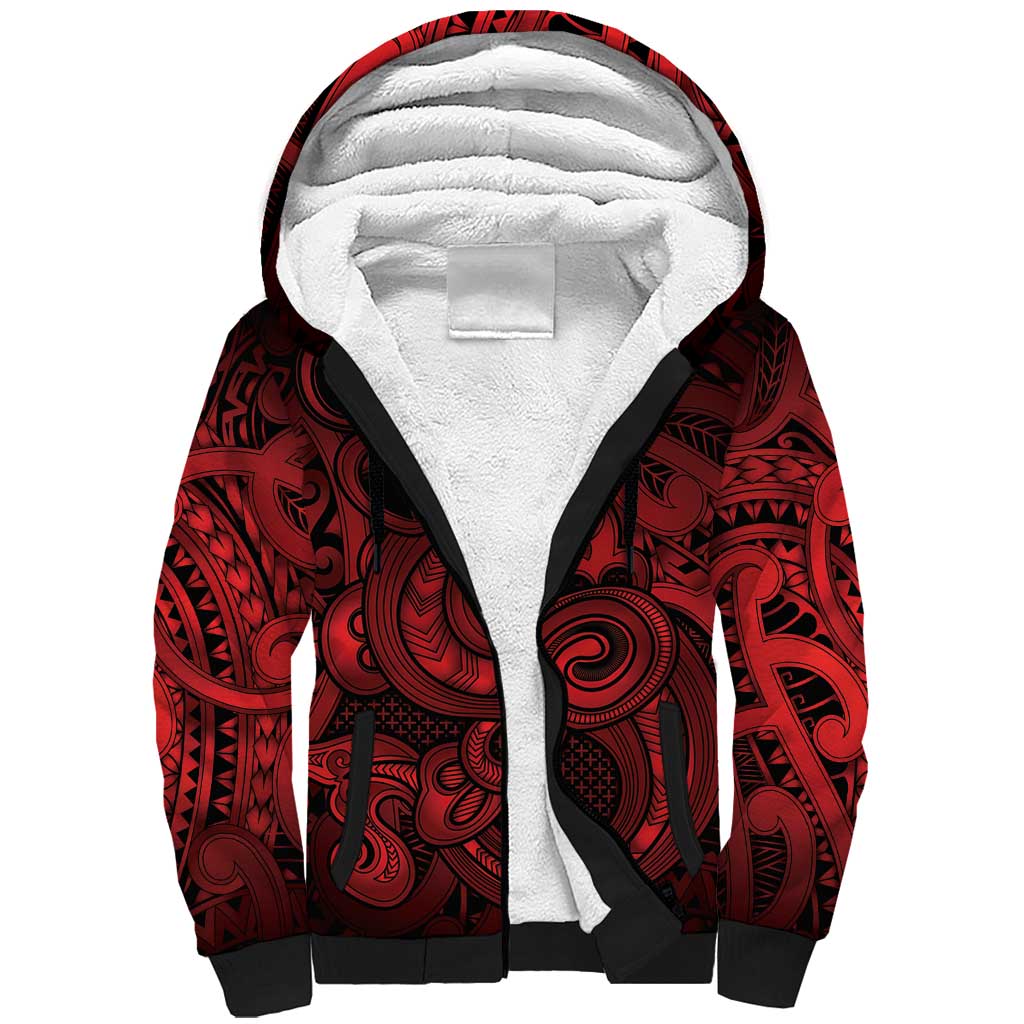 Aotearoa Maori Hei Tiki Sherpa Hoodie Whero Kowhaiwhai Puhoro Motif