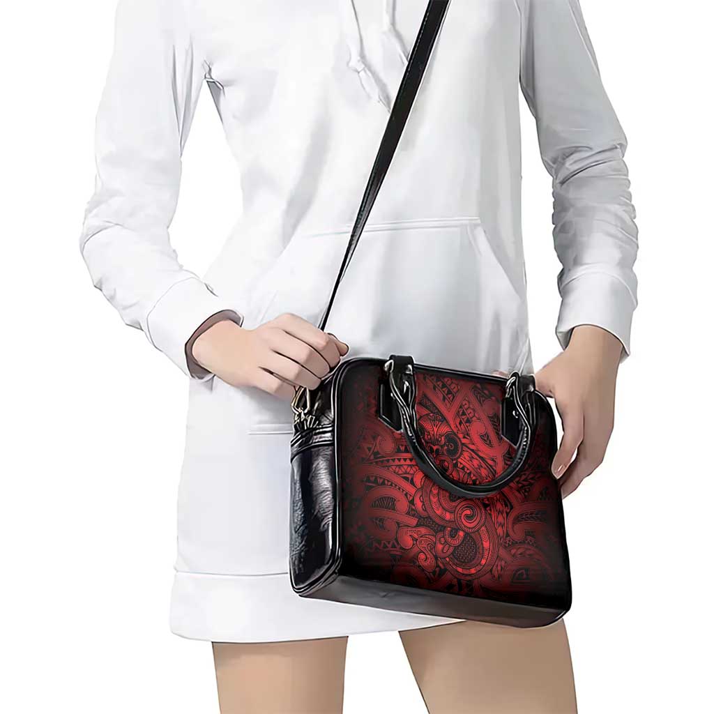 Aotearoa Maori Hei Tiki Shoulder Handbag Whero Kowhaiwhai Puhoro Motif LT9 - Polynesian Pride