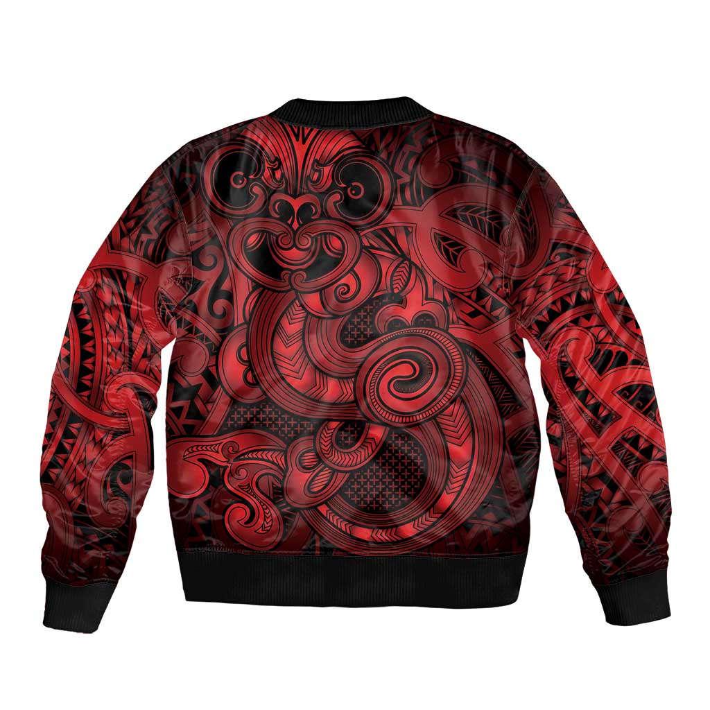 Aotearoa Maori Hei Tiki Sleeve Zip Bomber Jacket Whero Kowhaiwhai Puhoro Motif LT9 - Polynesian Pride