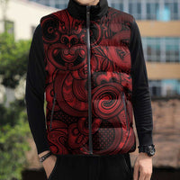 Aotearoa Maori Hei Tiki Sleeveless Puffer Jacket Whero Kowhaiwhai Puhoro Motif