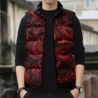 Aotearoa Maori Hei Tiki Sleeveless Puffer Jacket Whero Kowhaiwhai Puhoro Motif