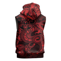 Aotearoa Maori Hei Tiki Sleeveless Zip Hoodie Whero Kowhaiwhai Puhoro Motif