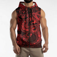 Aotearoa Maori Hei Tiki Sleeveless Zip Hoodie Whero Kowhaiwhai Puhoro Motif