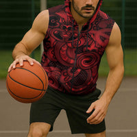 Aotearoa Maori Hei Tiki Sleeveless Zip Hoodie Whero Kowhaiwhai Puhoro Motif