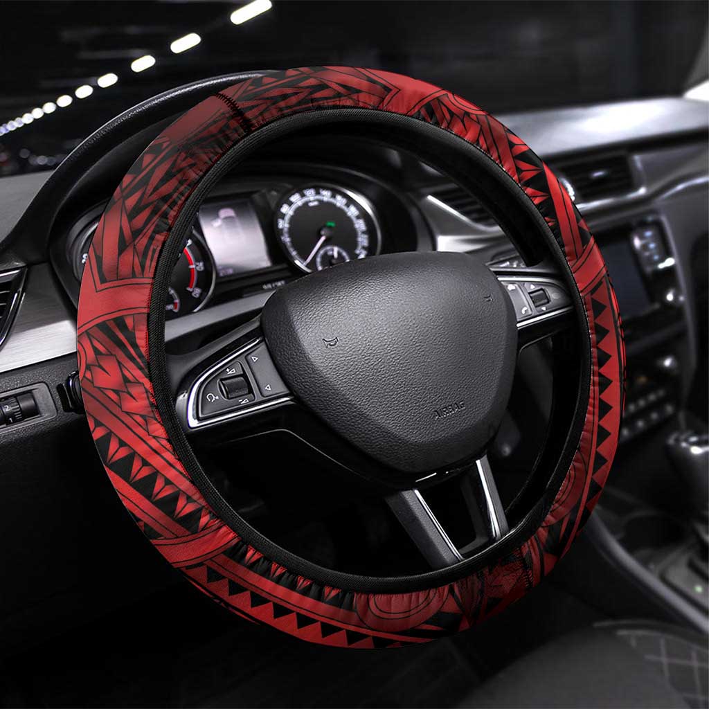 Aotearoa Maori Hei Tiki Steering Wheel Cover Whero Kowhaiwhai Puhoro Motif