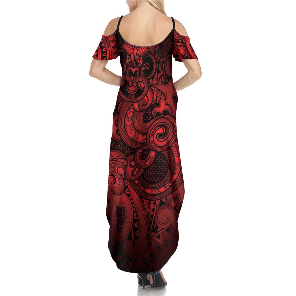 Aotearoa Maori Hei Tiki Summer Maxi Dress Whero Kowhaiwhai Puhoro Motif