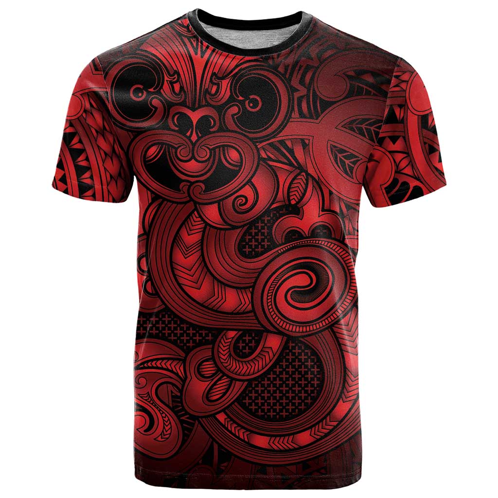 Aotearoa Maori Hei Tiki T Shirt Whero Kowhaiwhai Puhoro Motif LT9 Red - Polynesian Pride