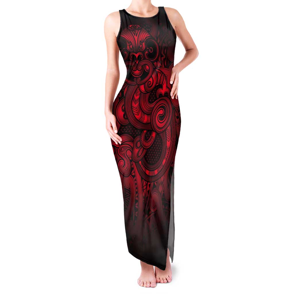 Aotearoa Maori Hei Tiki Tank Maxi Dress Whero Kowhaiwhai Puhoro Motif LT9 Women Red - Polynesian Pride