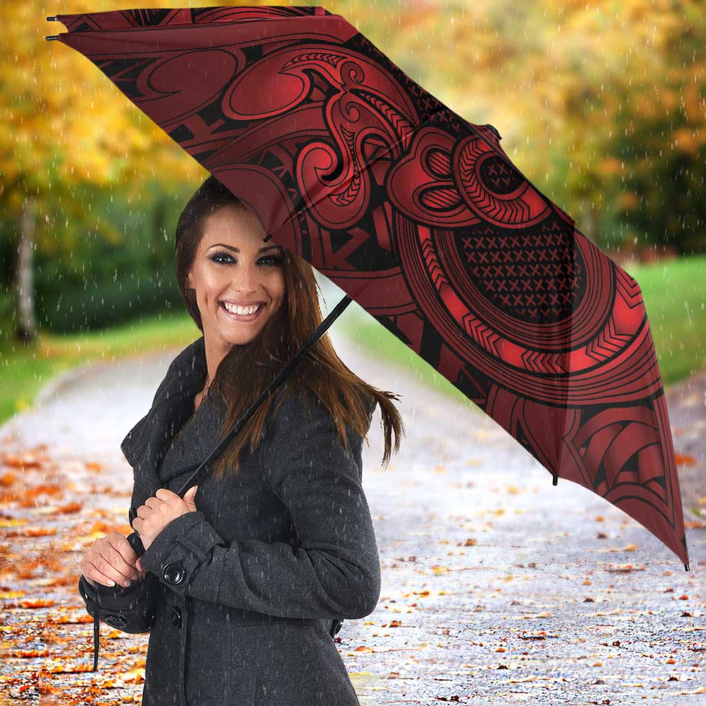 Aotearoa Maori Hei Tiki Umbrella Whero Kowhaiwhai Puhoro Motif LT9 - Polynesian Pride