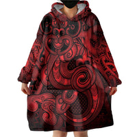 Aotearoa Maori Hei Tiki Wearable Blanket Hoodie Whero Kowhaiwhai Puhoro Motif