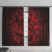 Aotearoa Maori Hei Tiki Window Curtain Whero Kowhaiwhai Puhoro Motif LT9 With Hooks Red - Polynesian Pride