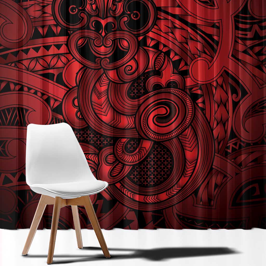 Aotearoa Maori Hei Tiki Window Curtain Whero Kowhaiwhai Puhoro Motif LT9 - Polynesian Pride