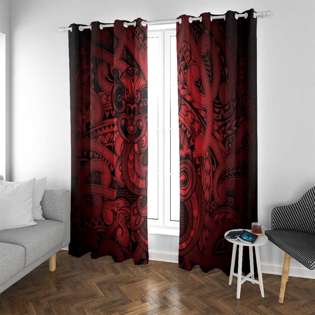 Aotearoa Maori Hei Tiki Window Curtain Whero Kowhaiwhai Puhoro Motif LT9 With Grommets Red - Polynesian Pride