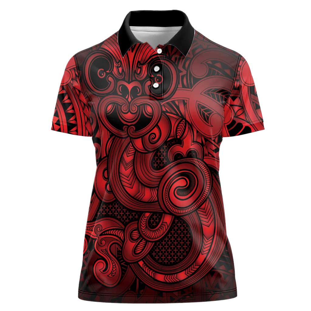 Aotearoa Maori Hei Tiki Women Polo Shirt Whero Kowhaiwhai Puhoro Motif
