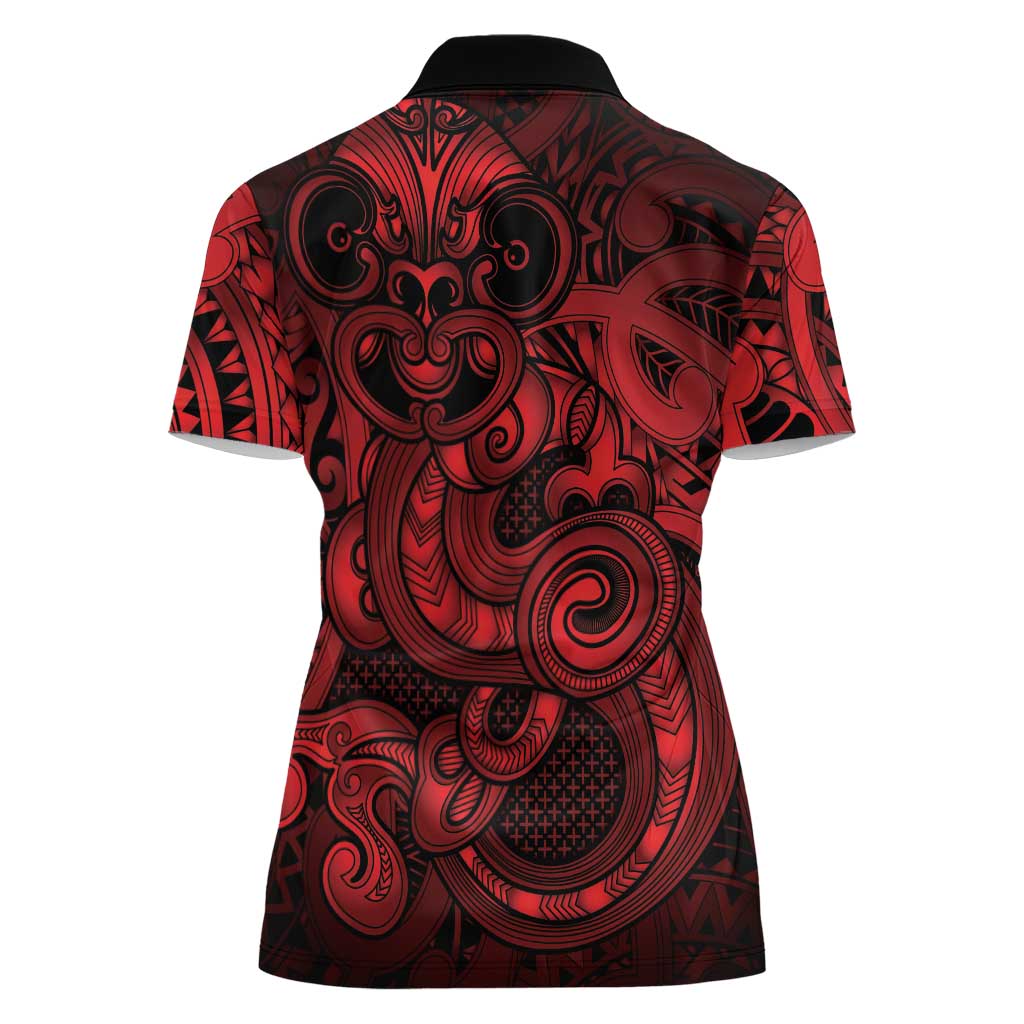Aotearoa Maori Hei Tiki Women Polo Shirt Whero Kowhaiwhai Puhoro Motif