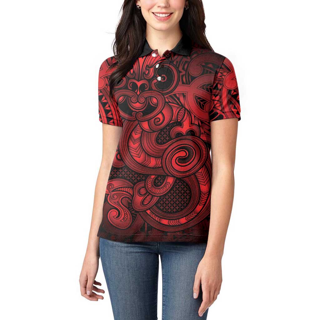 Aotearoa Maori Hei Tiki Women Polo Shirt Whero Kowhaiwhai Puhoro Motif