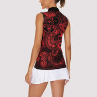 Aotearoa Maori Hei Tiki Women Sleeveless Polo Shirt Whero Kowhaiwhai Puhoro Motif LT9 - Polynesian Pride