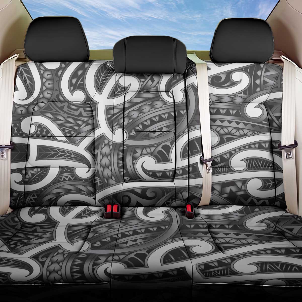 Aotearoa Maori Kowhaiwhai Back Car Seat Cover Kiwikiwi Puhoro and Patiki LT9 One Size Grey - Polynesian Pride