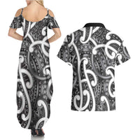 Aotearoa Maori Kowhaiwhai Couples Matching Summer Maxi Dress and Hawaiian Shirt Kiwikiwi Puhoro and Patiki