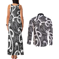 Aotearoa Maori Kowhaiwhai Couples Matching Tank Maxi Dress and Long Sleeve Button Shirt Kiwikiwi Puhoro and Patiki