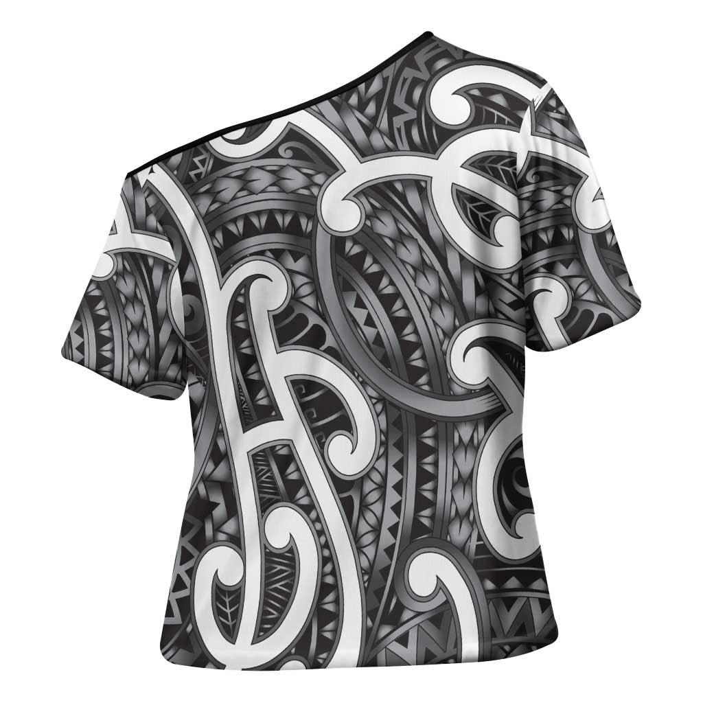 Aotearoa Maori Kowhaiwhai Cross Shoulder Shirt Kiwikiwi Puhoro and Patiki LT9 - Polynesian Pride
