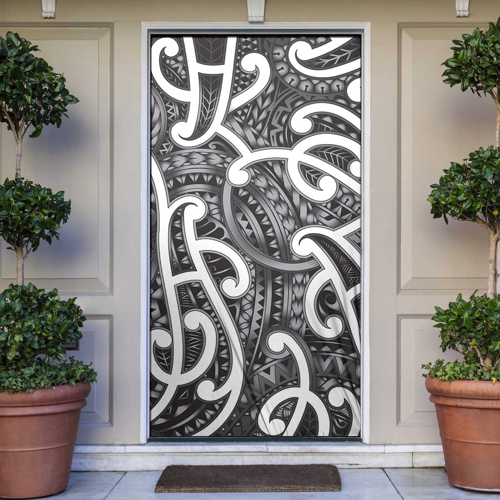 Aotearoa Maori Kowhaiwhai Door Cover Kiwikiwi Puhoro and Patiki LT9 Grey - Polynesian Pride