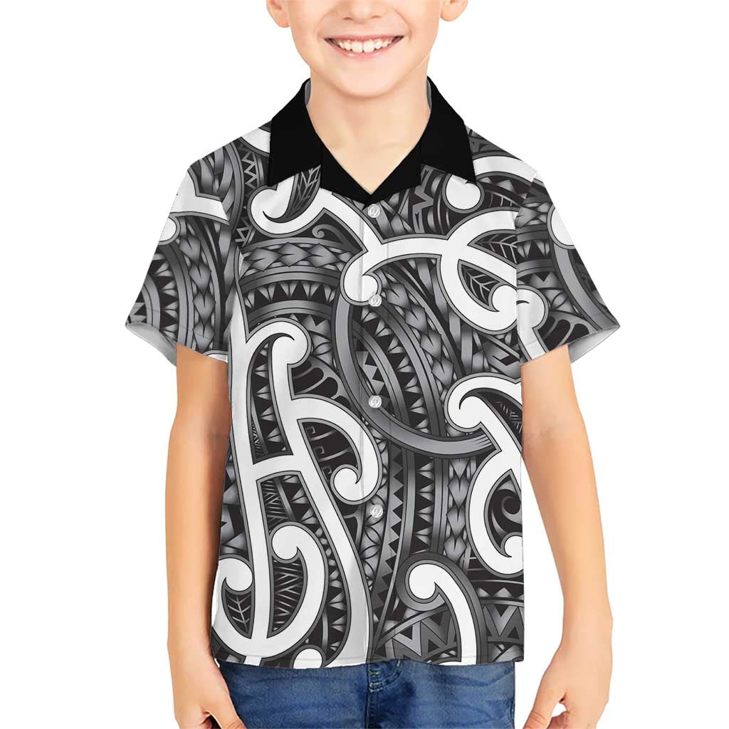 Aotearoa Maori Kowhaiwhai Family Matching Mermaid Dress and Hawaiian Shirt Kiwikiwi Puhoro and Patiki LT9 Son's Shirt Grey - Polynesian Pride