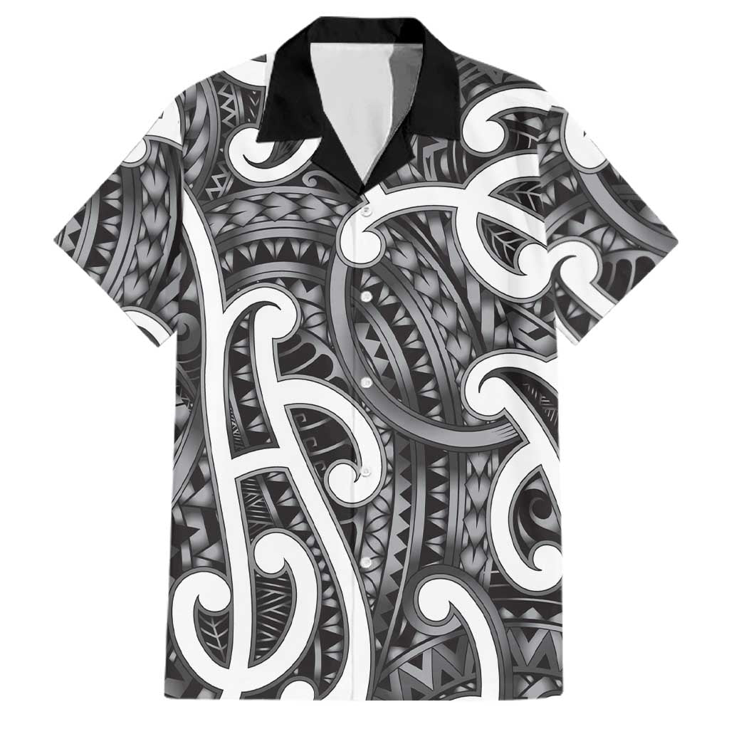 Aotearoa Maori Kowhaiwhai Family Matching Off Shoulder Maxi Dress and Hawaiian Shirt Kiwikiwi Puhoro and Patiki LT9 Dad's Shirt - Short Sleeve Grey - Polynesian Pride
