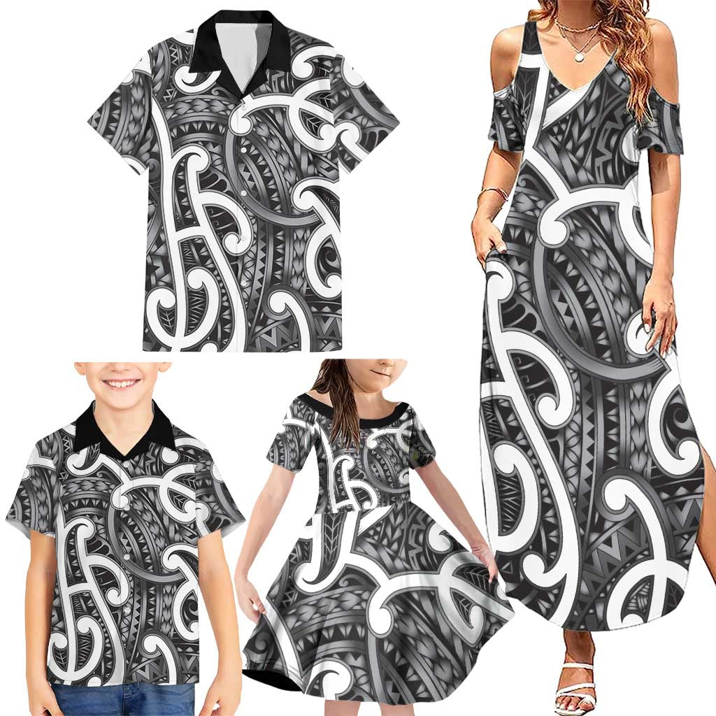 Aotearoa Maori Kowhaiwhai Family Matching Summer Maxi Dress and Hawaiian Shirt Kiwikiwi Puhoro and Patiki LT9 - Polynesian Pride