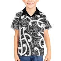 Aotearoa Maori Kowhaiwhai Kid Hawaiian Shirt Kiwikiwi Puhoro and Patiki LT9 Kid Grey - Polynesian Pride
